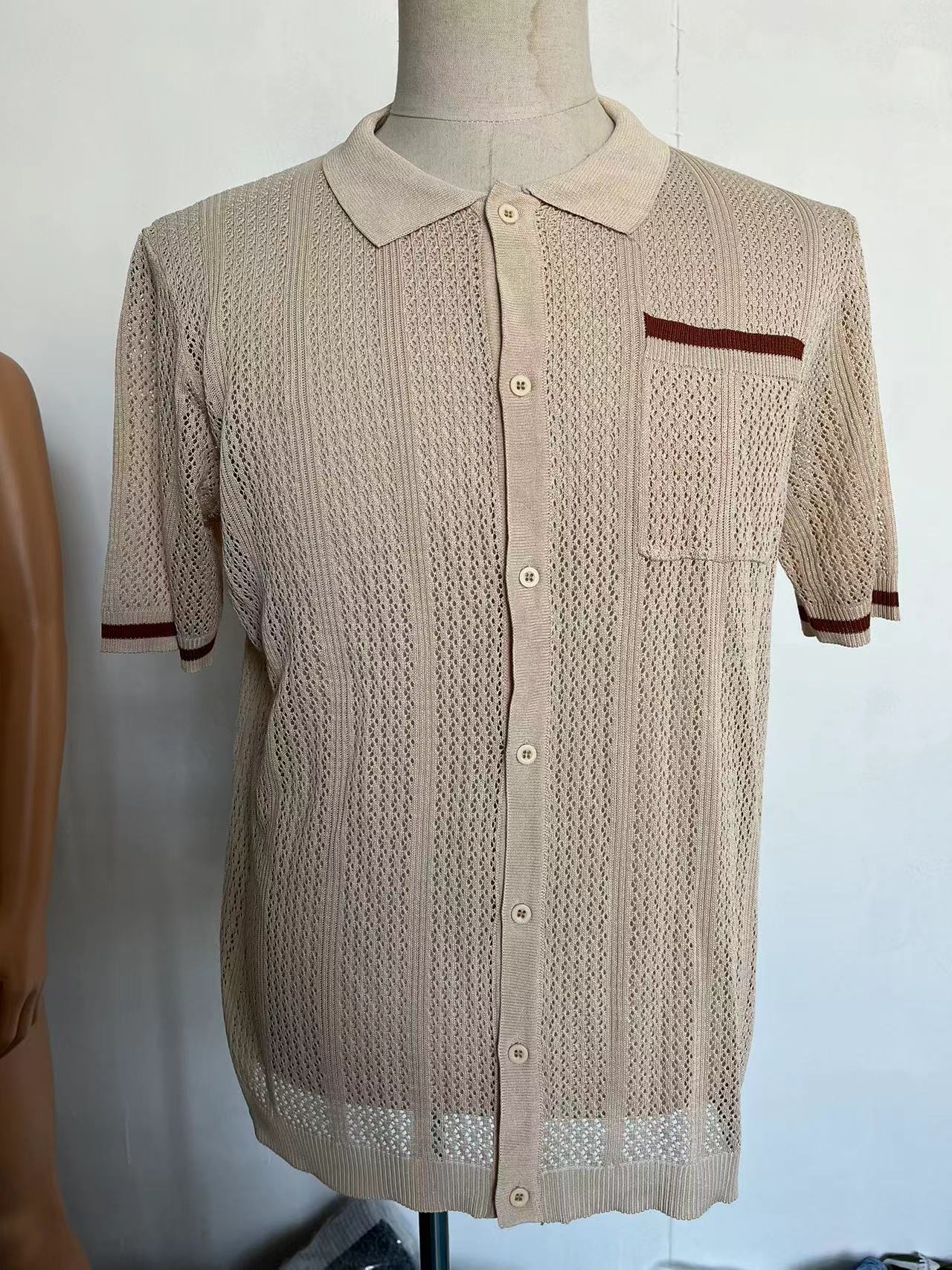 Short-sleeved Shirt Pocket Hollow Breathable Cool Summer Men's Casual Jacket Cardigan